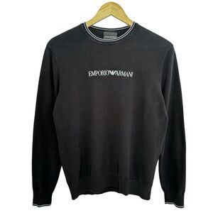 Emporio Armani Men's Crew Neck Sweatshirt Small Black Logo 100% Cotton Authentic